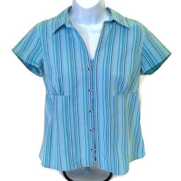 A.L.C. Stretch Women's Med Top Blue White Striped Shirt Size Medium - Picture 1 of 8